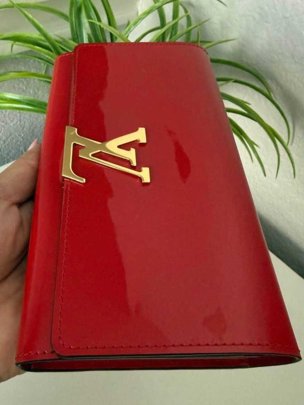 Louis Vuitton Portefeuille Louise Wallet M64550 Red Patent Leather Gold LV